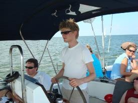 Capt. Andrew at the wheel